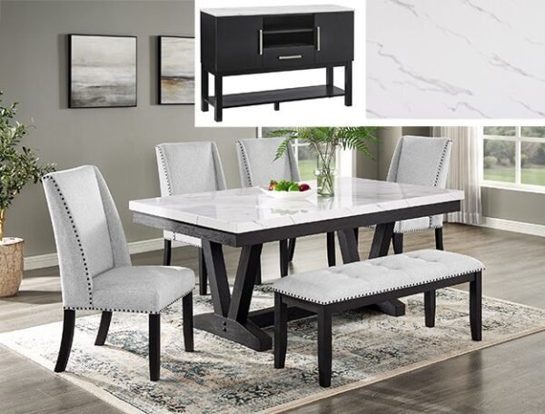 1319-6P-SB VANCE FAUX TBL/WING CHAIRS,BENCH