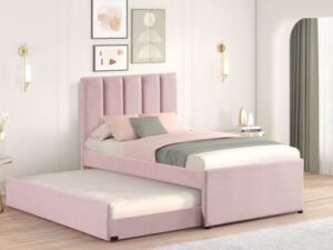 MAYA - Pink Twin, Full Platform Bed w/ Trundle