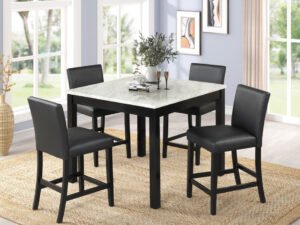 Dior PU - Black Pub Table + 4 Chair Set