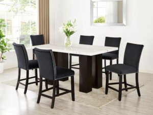 Finley Black - (GENUINE MARBLE) Counter Height Table & 6 Chairs