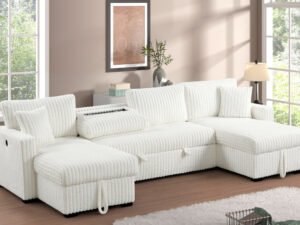 July Beige Double Storage Chaise Sectional (w/ Pull Out Bed)
