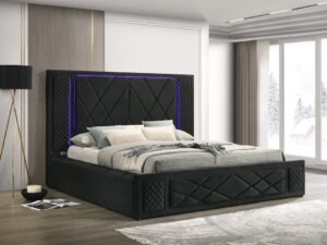 Lorenzo Black Platform Bed (w/ LED LIGHTS & BLUETOOTH SPEAKERS) - Queen, King