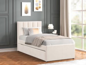 MAYA - Beige Twin Platform Bed w/ Trundle