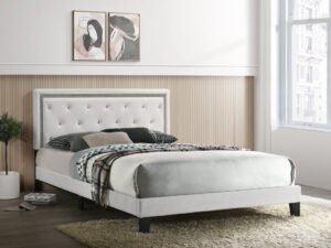 Passion White Velvet Platform Bed - Full, Queen, King